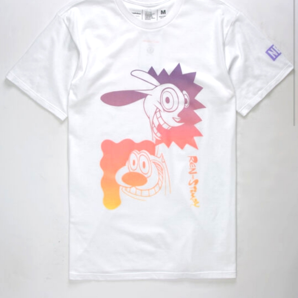 White Neff Ren & Stimpy Shirt Size Medium